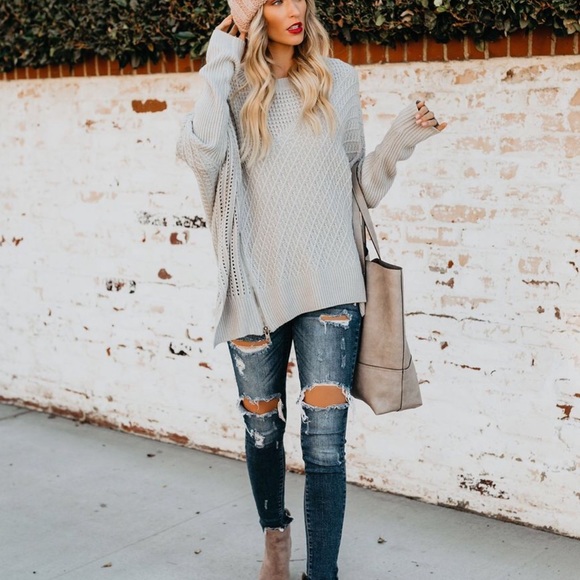 Divine Zipper Sweater in Lt. Grey - Picture 2 of 8